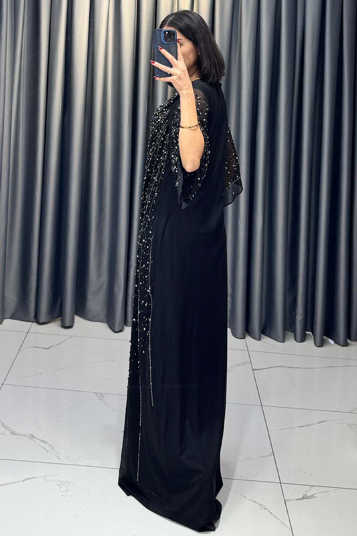 Boncuk İşlemeli Büyük Beden Abiye Siyah - Görsel 5