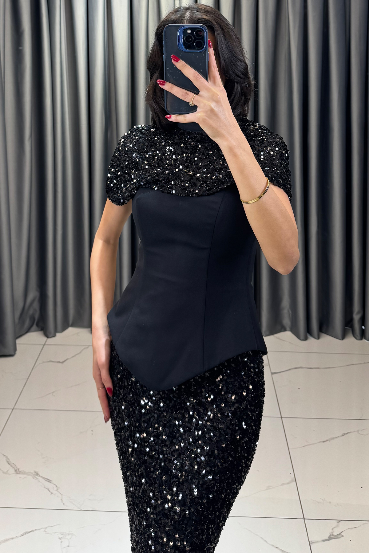 Payetli Korse Detaylı Bolerolu Uzun Abiye Siyah - Görsel 2