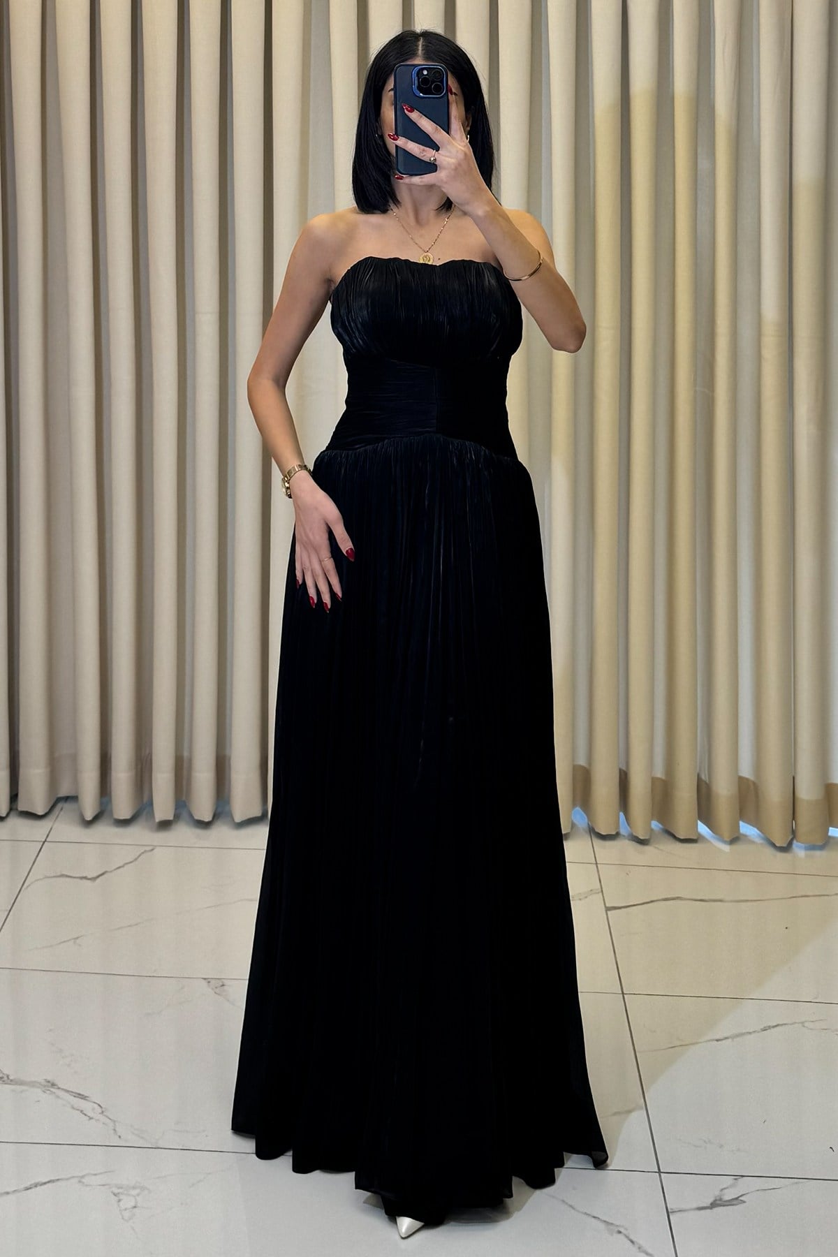 Straplez Uzun Abiye Siyah